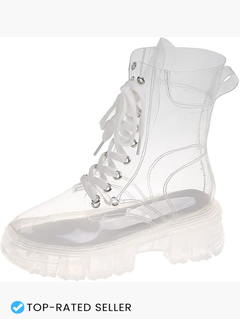 Transparent Platform Ankle Boots Lace Up Combat Booties Y2K Clear Chunky Heel